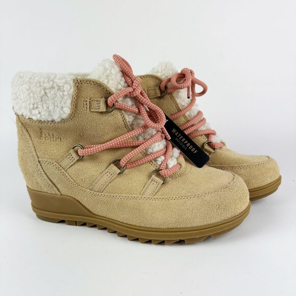 Sorel Womens Size 8 Evie Cozy Lace-Up Wedge Tawny Buff Suede Waterproof Boots - Picture 5 of 13